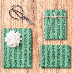 Classic Jade Green Glitter Style Vertical Stripes Wrapping Paper Sheet