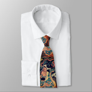 Classic Japanese Legendary Warrior Dragon Art Tie