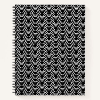 Classic Japanese Seigaiha Wave Pattern Monochrome Notebook