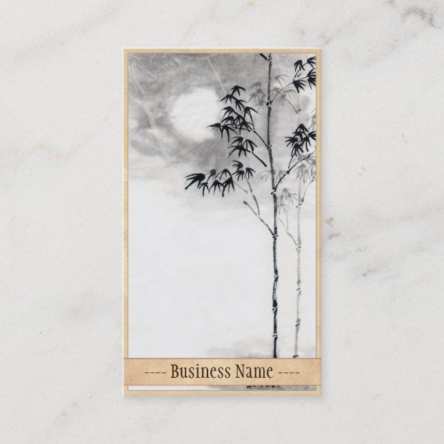 Classic  japanese sumi-e painting art bamboo moon business card (Front)