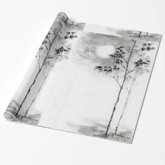 Classic japanese sumi-e painting art bamboo moon wrapping paper