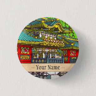 Classic japanese themed oriental scenery temple 3 cm round badge
