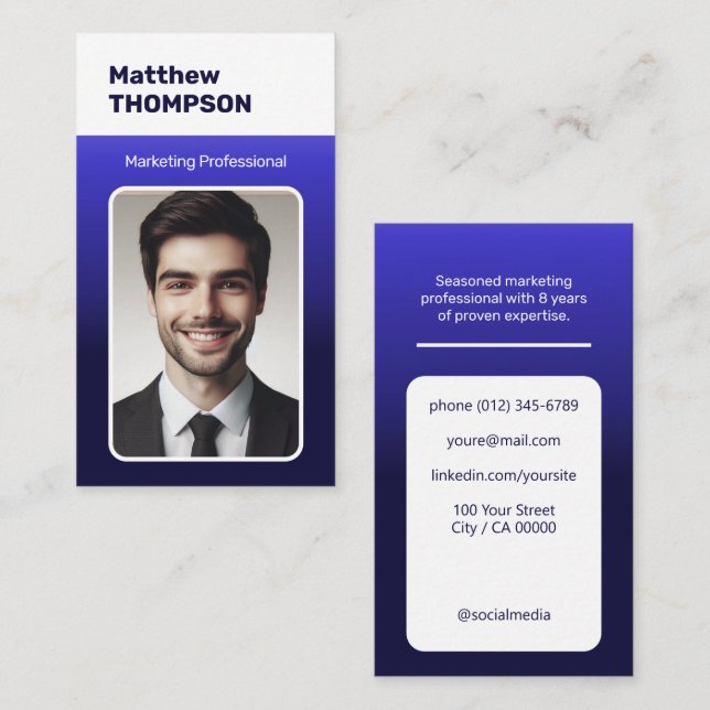 Classic Job Seeker Classy Minimalist Dark Blue  Business Card (Front/Back)