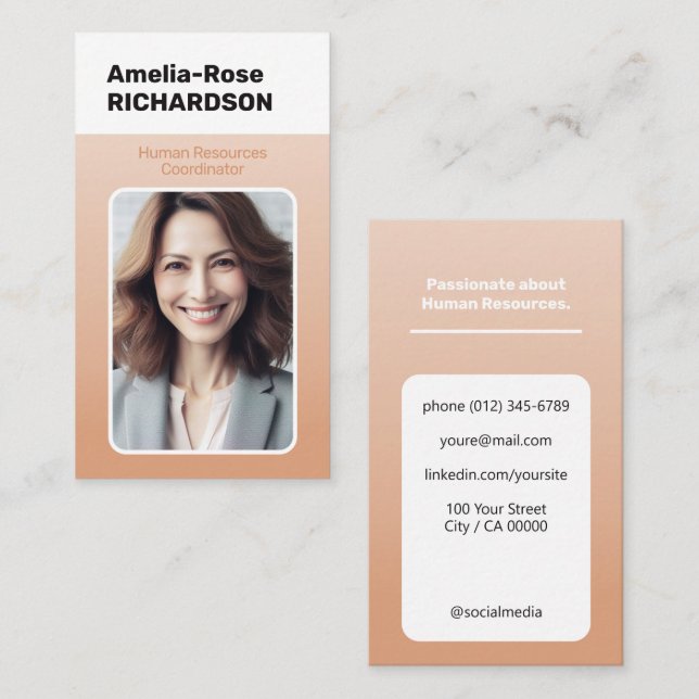 Classic Job Seeker Classy Minimalist Ombre Peach Business Card (Front/Back)