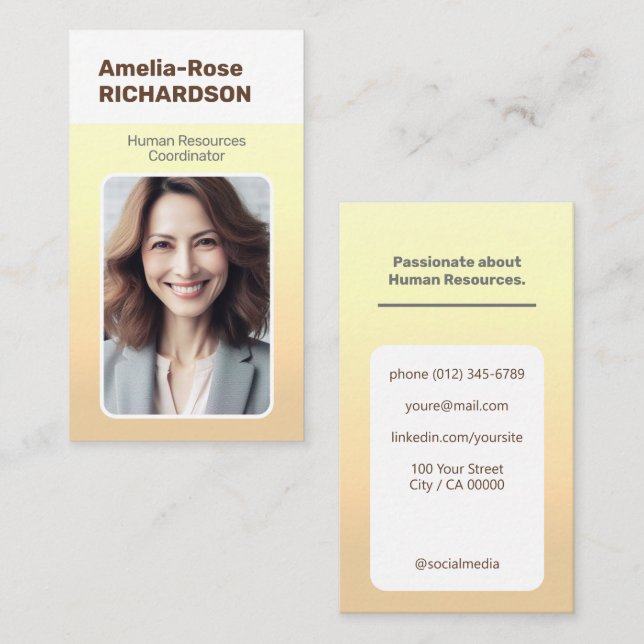 Classic Job Seeker Classy Minimalist Ombre Yellow Business Card (Front/Back)