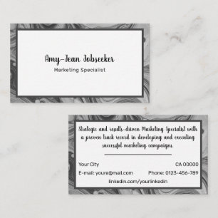 Classic Job Seeker Marbled Simple Minimalist Grey Business Card