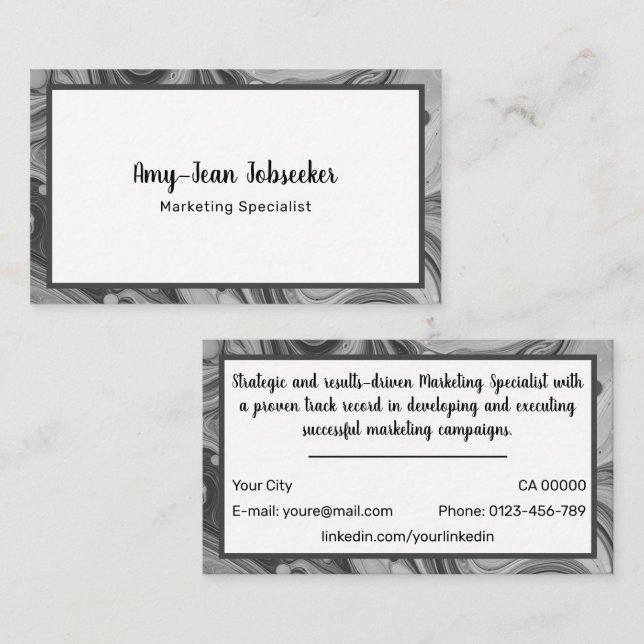 Classic Job Seeker Marbled Simple Minimalist Grey Business Card (Front/Back)