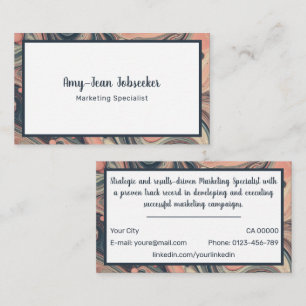 Classic Job Seeker Marbled Simple Minimalist Pink Business Card