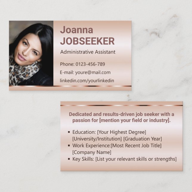 Classic Job Seeker Minimal Ombre Elegant Rose Gold Business Card (Front/Back)
