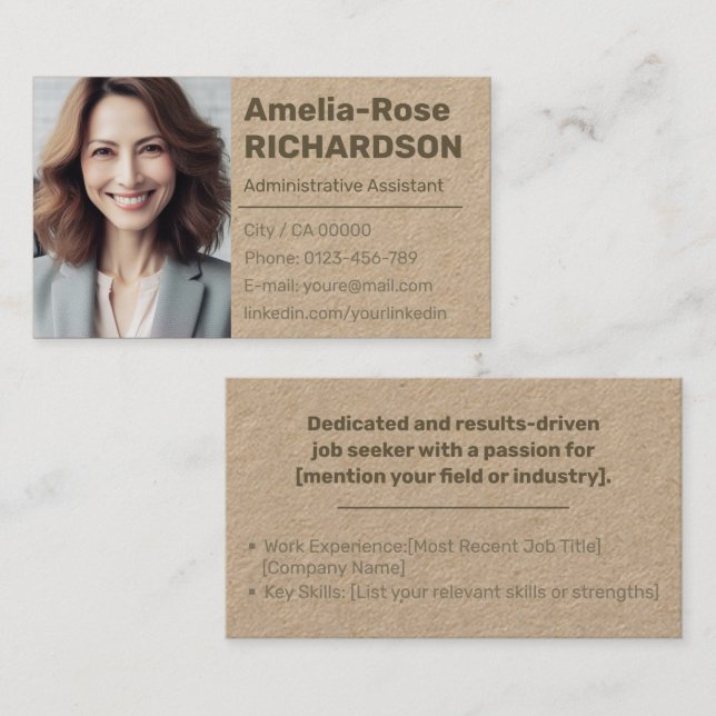Classic Job Seeker Minimal Plain Kraft Paper Brown Business Card (Front/Back)