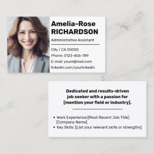 Classic Job Seeker Minimal Plain White Classy  Business Card