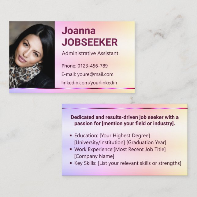 Classic Job Seeker Rainbow Ombre Elegant Rose Gold Business Card (Front/Back)