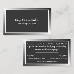 Classic Job Seeker Silver Ombre Simple Minimalist Business Card