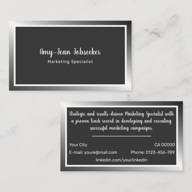 Classic Job Seeker Silver Ombre Simple Minimalist Business Card (Front/Back)