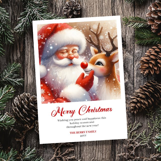 Classic Jolly Santa With Rudolph Christmas Greetin Holiday Card (Classic Jolly Santa With Rudolph Christmas Greeting Card)