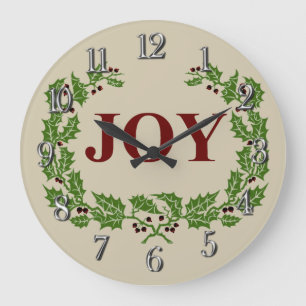 CLASSIC JOY HOLLY AND BERRIES WRATH PATTERN LARGE CLOCK