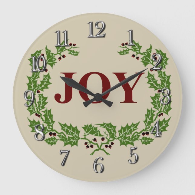 CLASSIC JOY HOLLY AND BERRIES WRATH PATTERN LARGE CLOCK (Front)