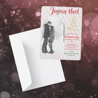 Classic Joyeux Noel Green Red Stripes Christmas Invitation