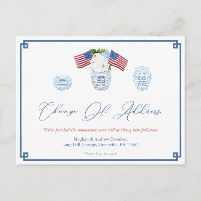 Classic July 4th Red White Blue Change Of Address Announcement Postcard (Front)