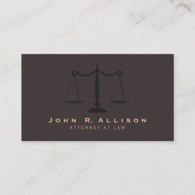 Classic Justice Scale Brown Suede Look Attorney Business Card (Front)