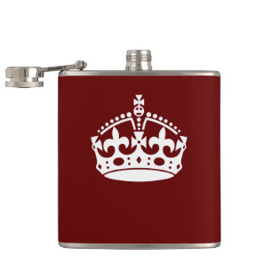 Classic Keep Calm Crown on Burgundy Red Hip Flask