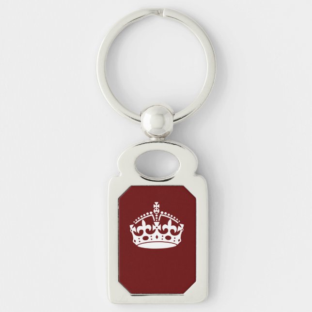 Classic Keep Calm Crown on Burgundy Red Key Ring (Front)