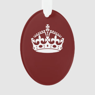 Classic Keep Calm Crown on Burgundy Red Ornament