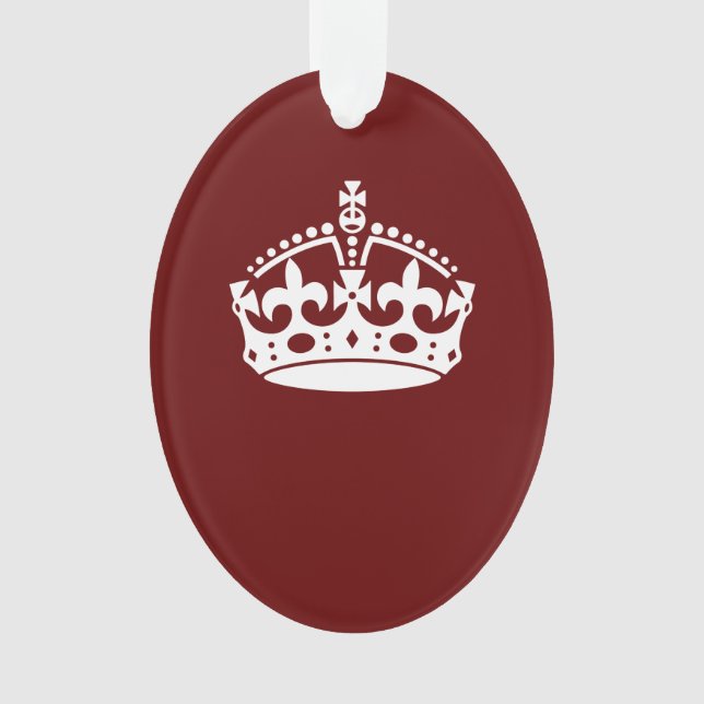 Classic Keep Calm Crown on Burgundy Red Ornament (Front)