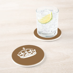 Classic Keep Calm Crown on Chocolate Brown Coaster