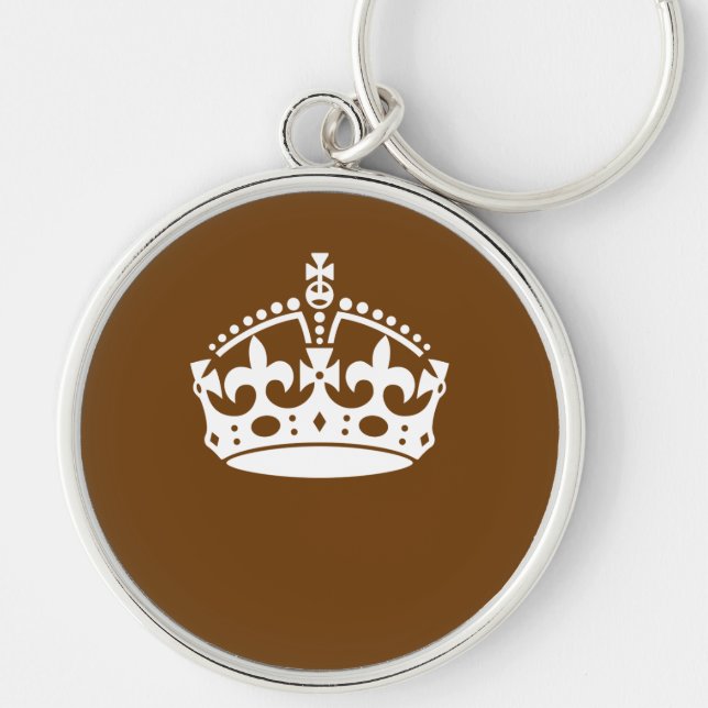 Classic Keep Calm Crown on Chocolate Brown Key Ring (Front)