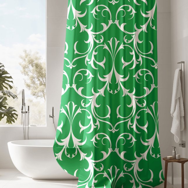 Classic Kelly Green & White Damask Floral Shower Curtain (Creator Uploaded)