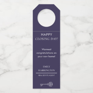 Classic Key Closing Day Purple Real Estate Agent Bottle Tag