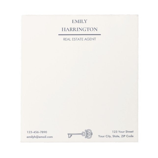 Classic Key Grey Real Estate Agent Notepad (Front)