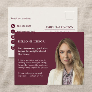 Classic Key Introduction Maroon Real Estate Agent Postcard
