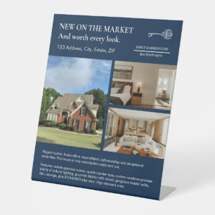 Classic Key Listing Navy Real Estate Agent Pedestal Sign