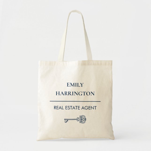 Classic Key Navy Real Estate Agent Tote Bag (Front)