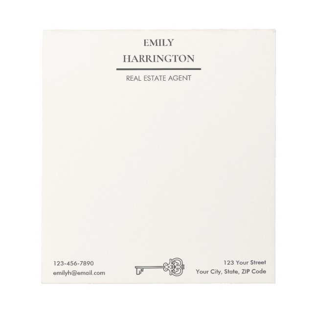 Classic Key Neutral Real Estate Agent Notepad (Front)