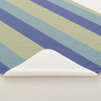 Classic Khaki and Two Blues Striped Pattern Sherpa Blanket