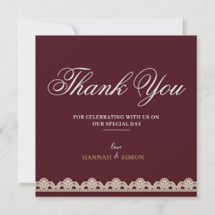 Classic Lace Minimalist Burgundy Thank You Card
