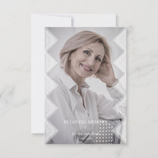 Classic Lace Photo Funeral Service Loved Ones Card (Front)