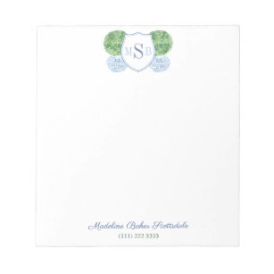 Classic Ladies Blue And Green Monogram Ginger Jar Notepad