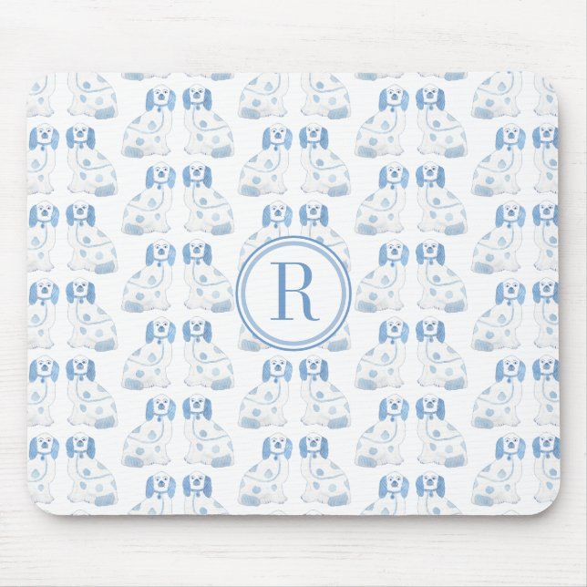 Classic Lady Blue And White Chinoiserie Dogs Mouse Mat (Front)