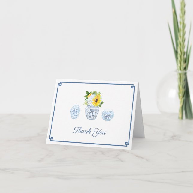 Classic Lady Early Fall Sunflowers Personalized Thank You Card (Front)