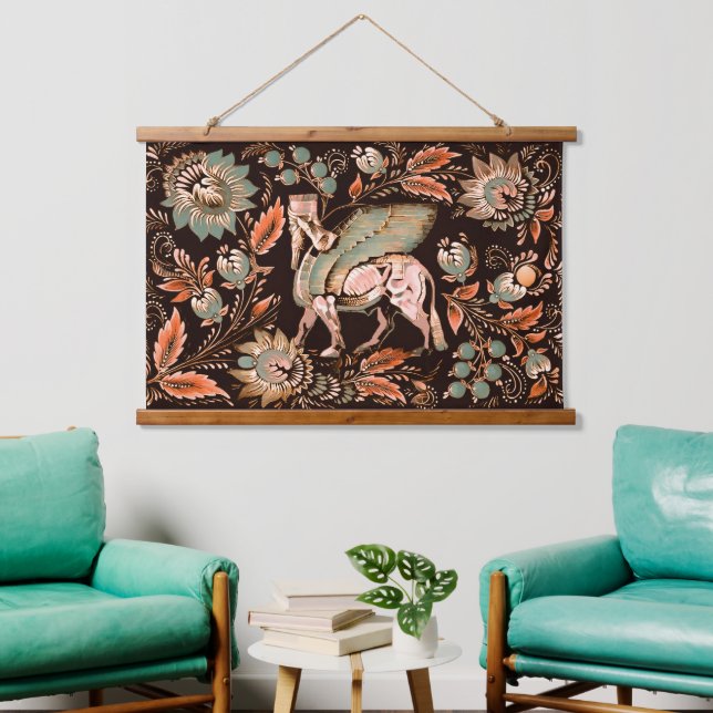 Classic Lamassu Wood Topped Wall Tapestry (Living Room)