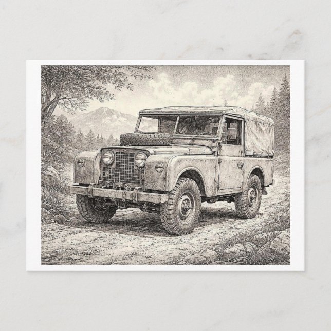 Classic Land Rover car, Collectable Postcard (Front)