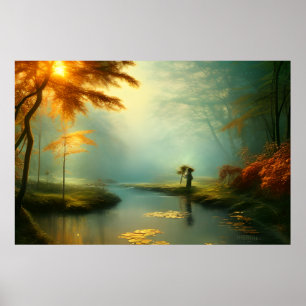 Classic landscape beautiful Golden sun autumn Poster