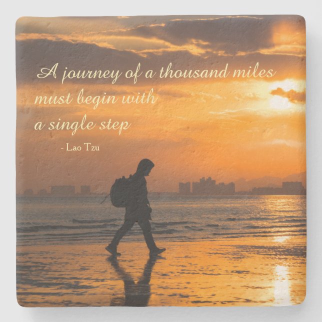 Classic Lao Tzu Journey Quote Stone Coaster (Front)