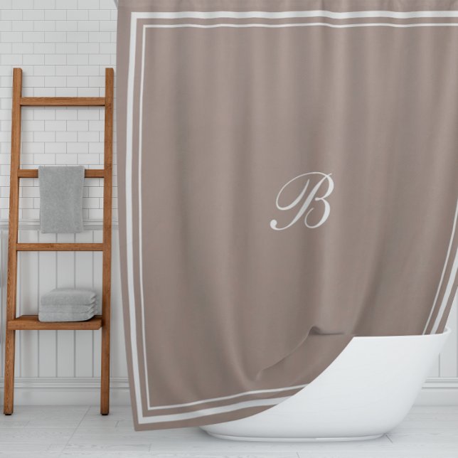 Classic Latte Border Script Monogram Letter Shower Curtain (Creator Uploaded)