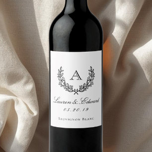 Classic Laurel Monogram Wedding Wine Bottle Labels