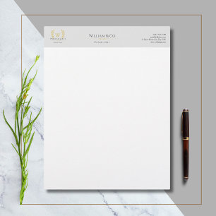 Classic Laurel Wreath Grey Gold Monogram Custom Letterhead